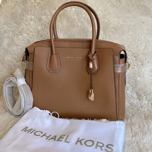 NWT Michael Kors Mercer Brown Pebbled Leather Satchel / Tote - Picture 1 of 11
